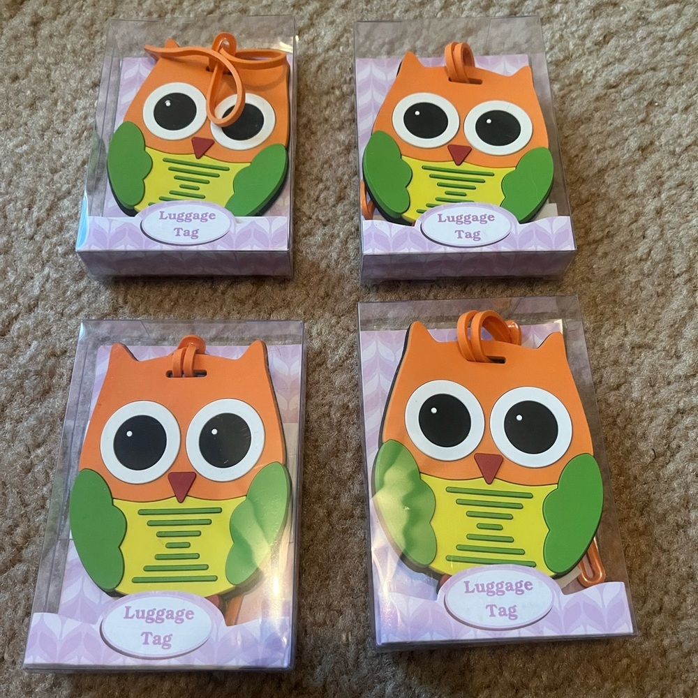 Orange Owl Luggage Tags